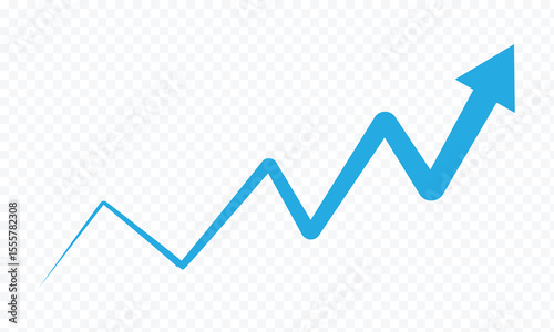 Growing business 3d green arrow on white. Profit arow Vector illustration. Business concept, growing chart. Concept of sales symbol icon with arrow moving up. Economic Arrow With Growing Trend. EPS 10