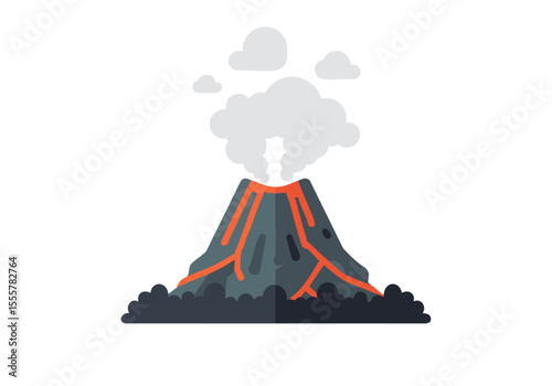 Stylized volcano illustration with rising clouds. Clean, modern design with a soft color palette. Ideal for backgrounds and graphic design projects.