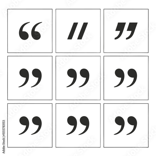 Collection of Quotation Mark Symbols on White Background in a Grid Pattern