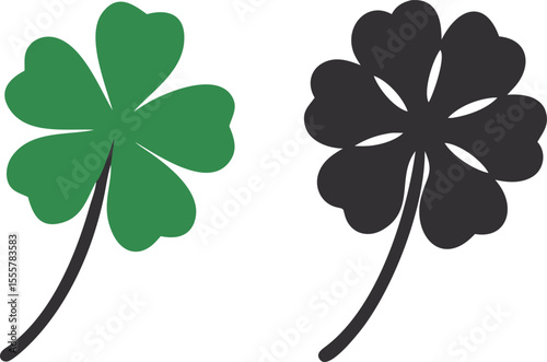 Four Leaf Clover Illustration in Green and Black Symbol of Luck and Irish Culture