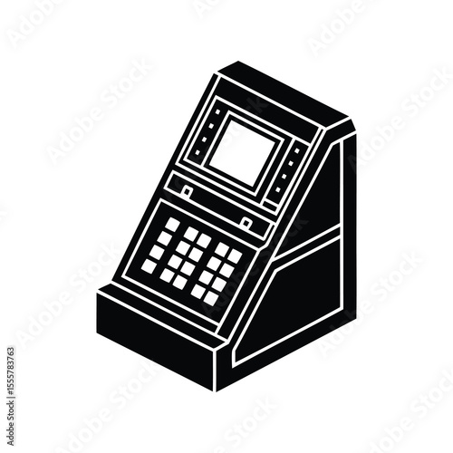 Isometric Automated Teller Machine ATM Terminal in Black and White Illustration