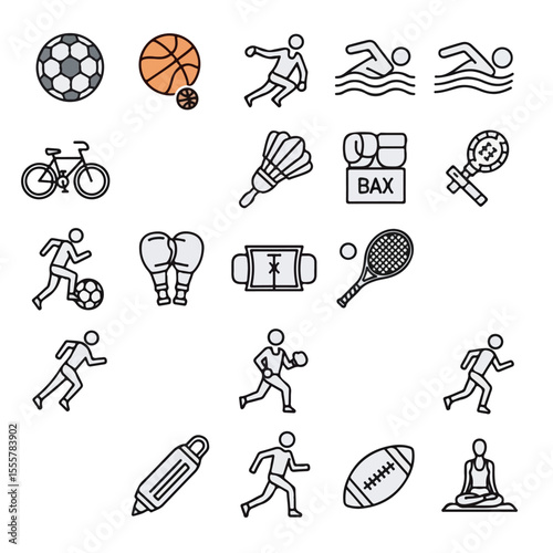 Collection of Line Icons Representing Various Sports and Activities