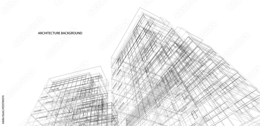 Obraz premium 3d wireframe of building. sketch design.Vector