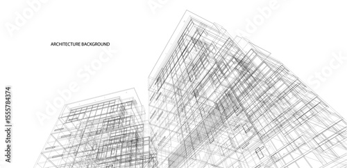 3d wireframe of building. sketch design.Vector