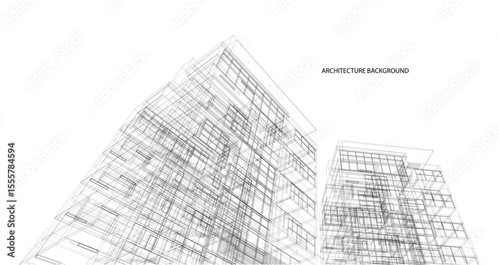 Obraz premium 3d wireframe of building. sketch design.Vector