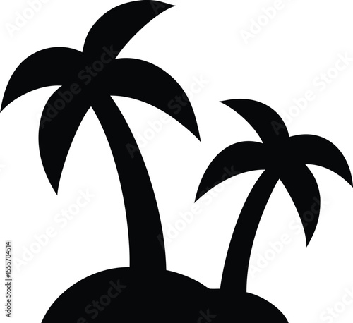 Two palm trees on a small island in black silhouette vector