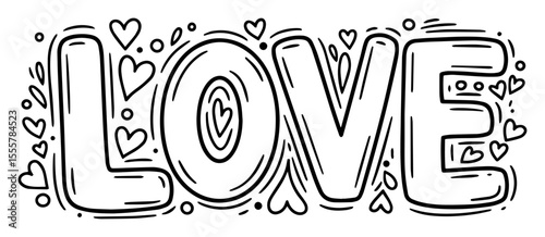 love word outline vector with hearts for valentine's day