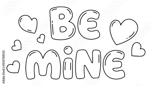 be mine outline text vector with hearts for valentine