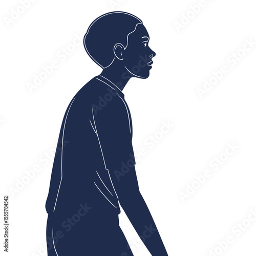 Silhouette of a Young Man Looking Forward with Serious Expression