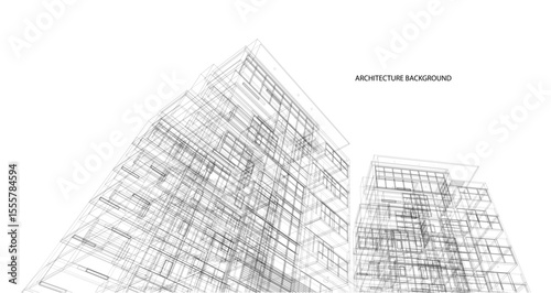 3d wireframe of building. sketch design.Vector