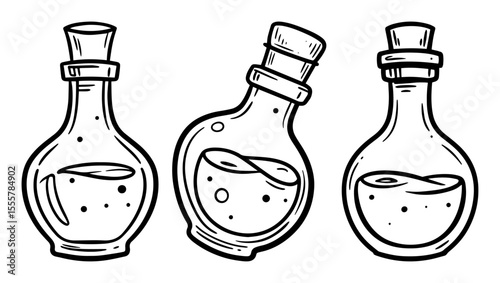 magic potion bottles outline vector for fantasy or alchemy
