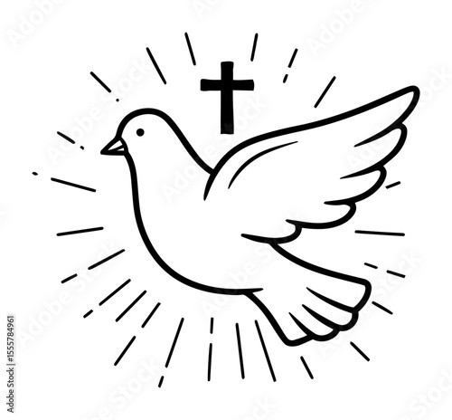holy spirit dove outline vector icon with cross