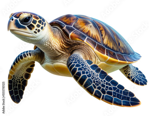 A single sleek and minimalistic 3D-rendered sea turtle with smooth contours and subt