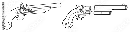 old pirate pistols outline vector for vintage or adventure theme