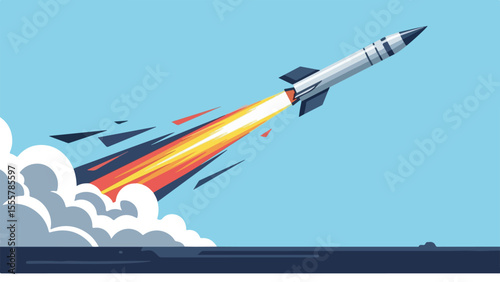 Powerful Missile Launch Strategic Weapon System in Flight