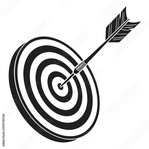 Black and White Arrow Hitting the Center of a Target Illustration