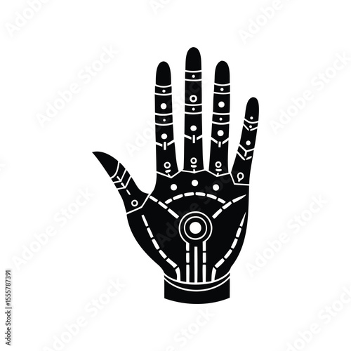 a black-and-white robotic hand against a white background in a straightforward and inconspicuous vector silhouette