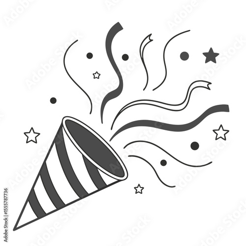 Simple black and white party popper illustration