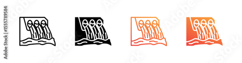 Hydropower Dam Multiple Style Icon Set Vector 
