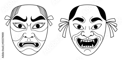 japanese theater masks vector illustration
