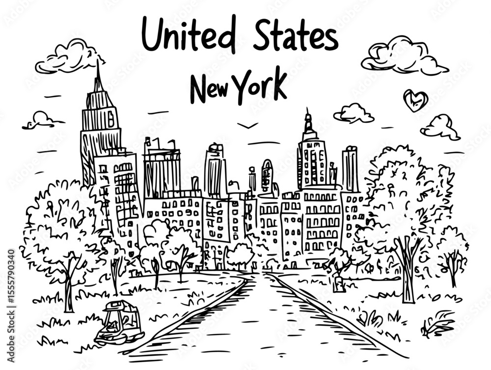 Obraz premium new york city central park skyline sketch