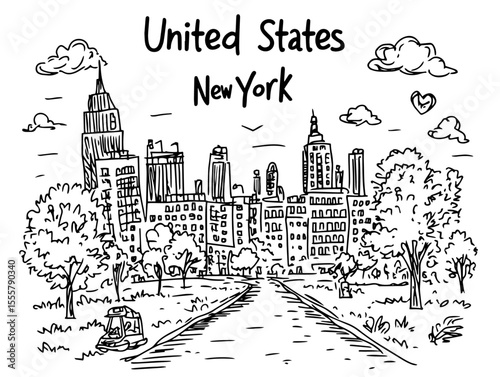 new york city central park skyline sketch
