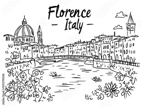 florence cityscape with cathedral vector sketch