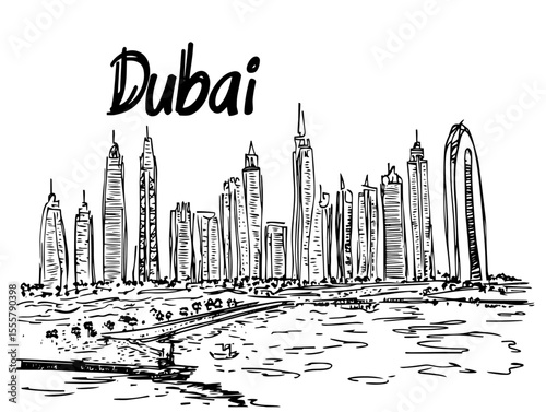 dubai marina skyline vector illustration