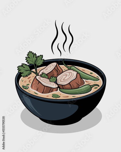 Vector Illustration of Sinigang na Baboy with Green Chilies