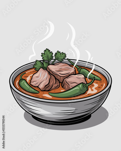 Vector Illustration of Sinigang na Baboy with Green Chilies