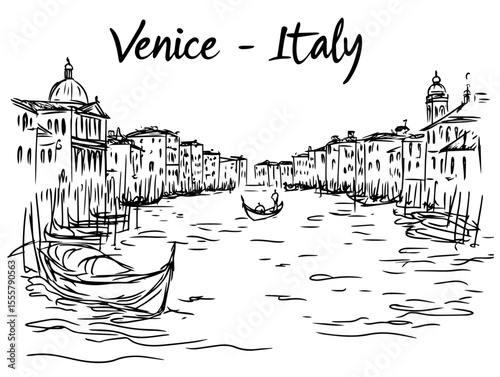 venice grand canal with gondolas vector sketch