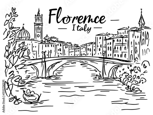 florence ponte vecchio bridge hand drawn sketch