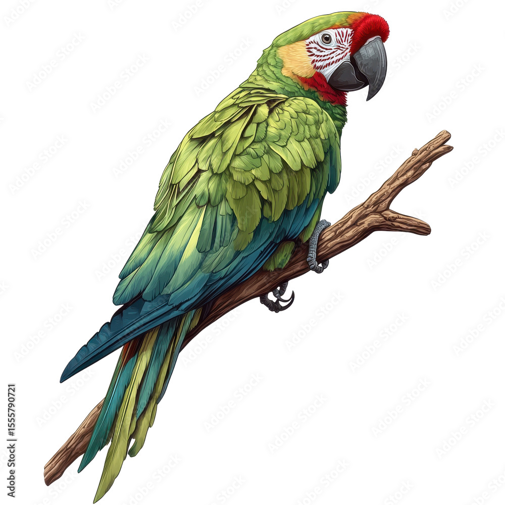 Fototapeta premium A parrot on a branch isolated on transparent background. 