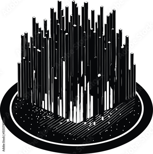 Abstract Isometric Cityscape Black and White Urban Structure Illustration