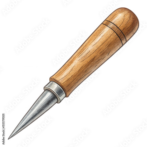 Wooden handled awl with a metal point detailed illustration isolate tool