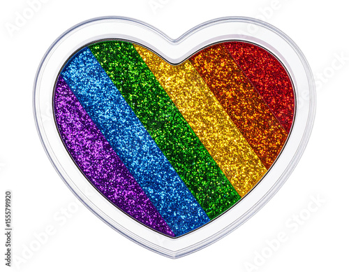 Closed Heart Compact Mirror with Colorful Glitter Finish, Top View, Isolated on transparent Background