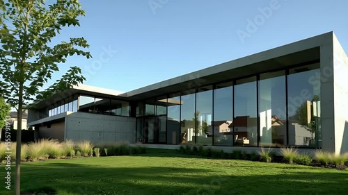 Wallpaper Mural Modern Minimalist House With Large Glass Windows In Suburban Neighborhood Torontodigital.ca