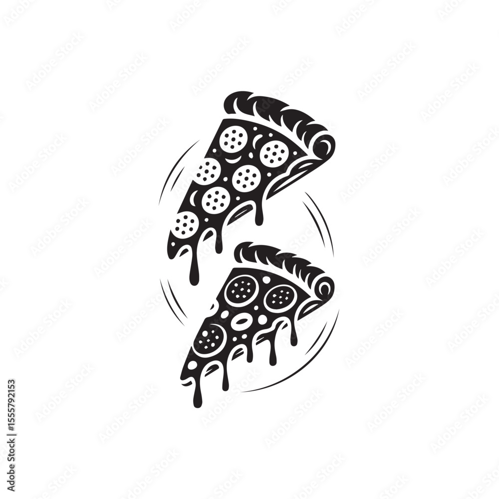 Naklejka premium pizza silhouettes set fast traditional food top and side view