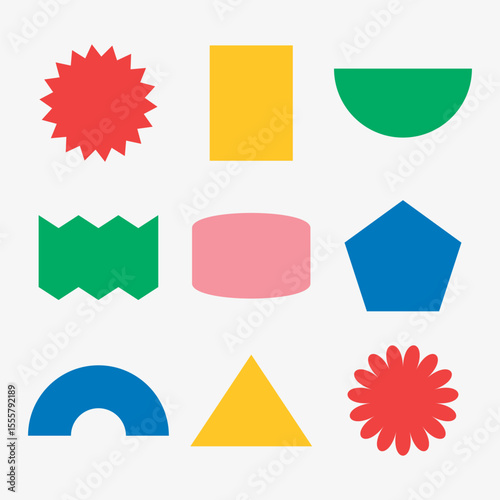 Geometric shape sticker, colorful retro flat clipart set vector