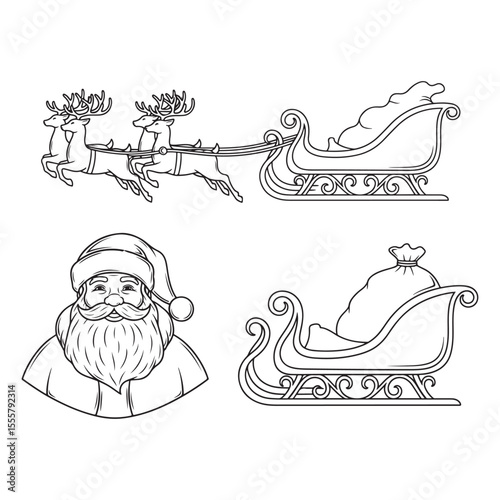 Santa Claus with reindeer and sleigh line art gifts