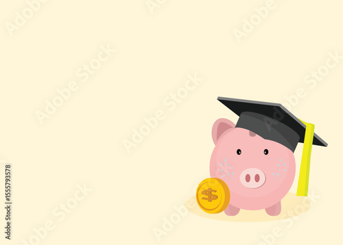 Saving for education.Education savings strategy. Piggy bank, graduation cap.College fund investment
