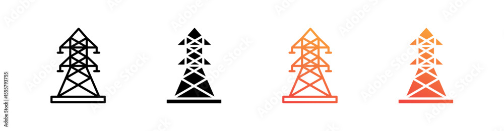 Electric Tower Multiple Style Icon Set Vector Electric Tower Multiple Style Icon Set Vector