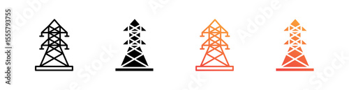 Electric Tower Multiple Style Icon Set Vector 