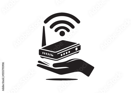 A Portable WIFI Router Silhouette Black Vector Illustration