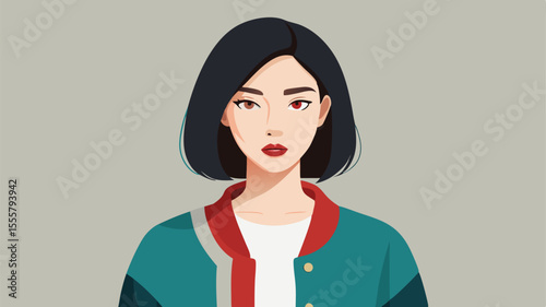 Portrait of a stylish woman with red eyes and bob haircut
