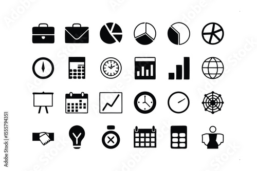 Business Icons: A collection of business icons representing various concepts, ideal for presentations, websites, and marketing materials. Showcasing key aspects of finance, analysis.