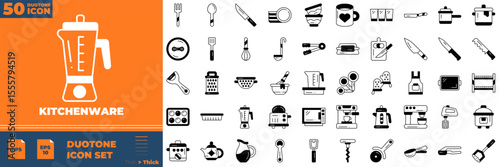 Kitchenware Duotone Editable Icons set. Vector illustration in modern thin duotone style of kitchenware icons: dish, bowl, kitchen, etc