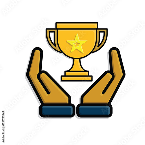 education icon. learning result or trophy in hand. smart, learning, clever. Mixed design style
