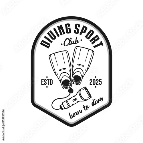 Diving sport club logo emblem vector design black and white