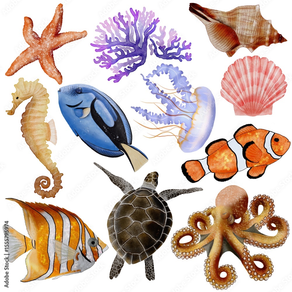 Set of sea animals Set of sea animals